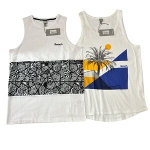 Bench women cotton sports tanks bundle two workout gym abstract palm tree SALE!